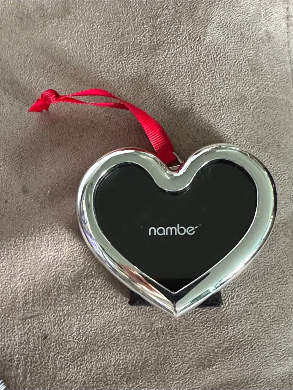 Nambe Heart Mirror Ornament in Black, Silver and Red